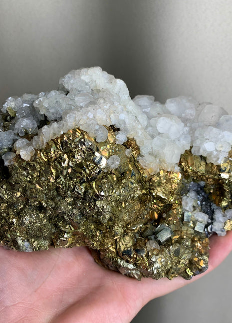 Iridescent Pyrite With Snowy Calcite - From Trepca Mine, Kosovo - 1.8 KGS !