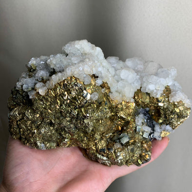 Iridescent Pyrite With Snowy Calcite - From Trepca Mine, Kosovo - 1.8 KGS !