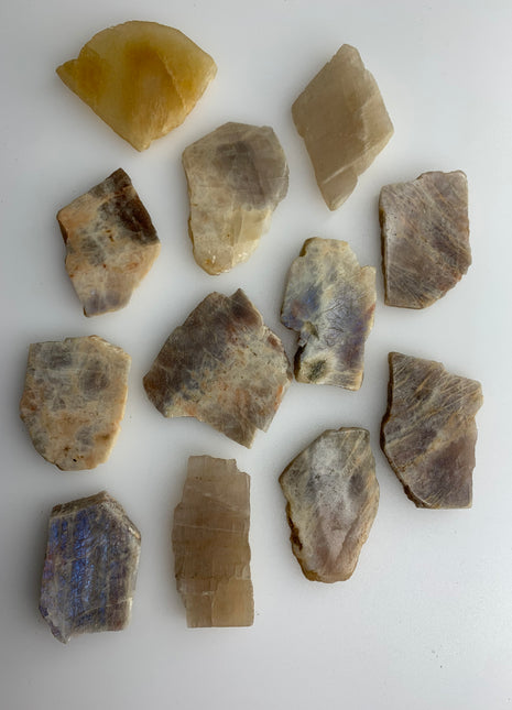 12 Pieces ! Moonstone With Sunstone Slabs - India
