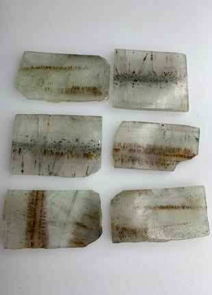 6 Pieces ! Cacoxenite in Green Chlorite Quartz Slabs - From Brazil