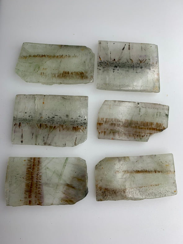 6 Pieces ! Cacoxenite in Green Chlorite Quartz Slabs - From Brazil