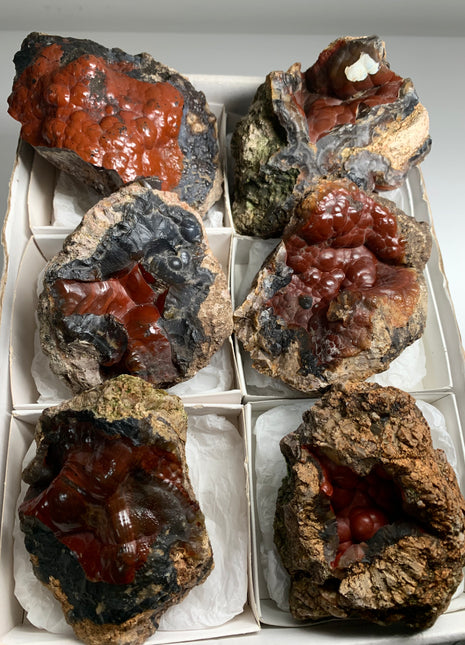 6 Pieces ! Red Crater Agate Geodes Lot - 3.2 KGS !