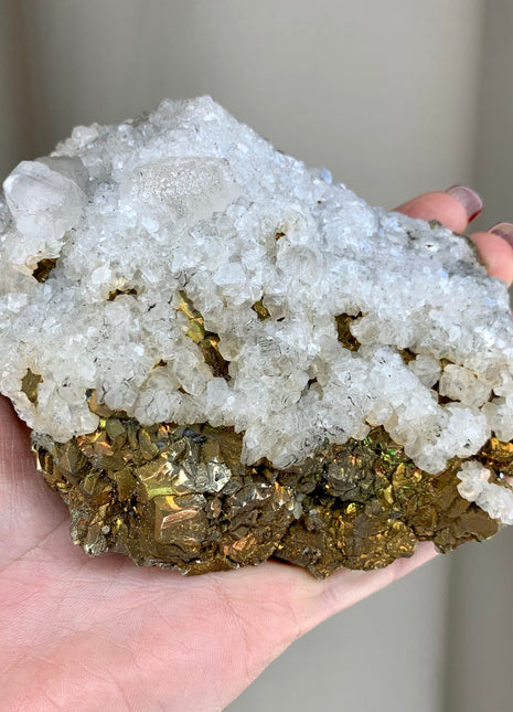 Snowy Calcite with Iridescent Pyrite - From Trepca Mine, Kosovo DWS