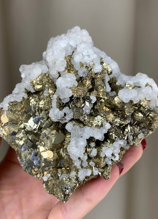 Lustrous Pyrite with Snowy Calcite - From Trepca Mine, Kosovo