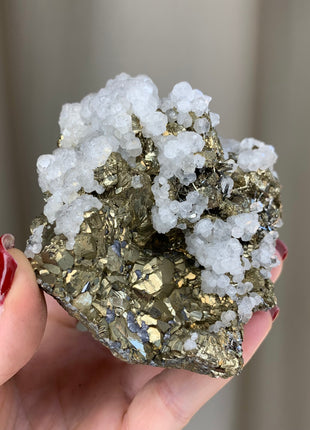 Lustrous Pyrite with Snowy Calcite - From Trepca Mine, Kosovo