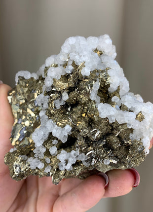 Lustrous Pyrite with Snowy Calcite - From Trepca Mine, Kosovo