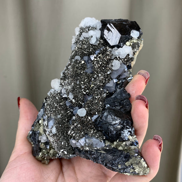 Sphalerite with Pyrite and Calcite - From Trepca Mine, Kosovo