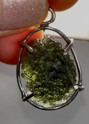 Green Moldavite 925 Silver Pendant PM1753