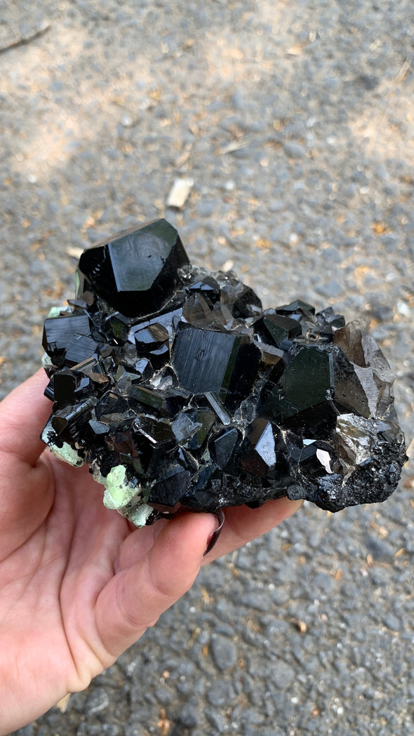 Black Tourmaline With Smoky Quartz and Hyalite Opal - From Erongo, Namibia
