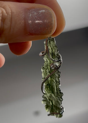 Green Moldavite 925 Silver Pendant PM1757