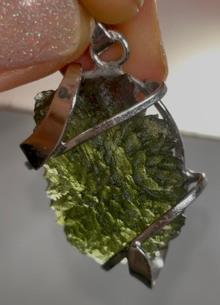 Green Moldavite 925 Silver Pendant PM1754
