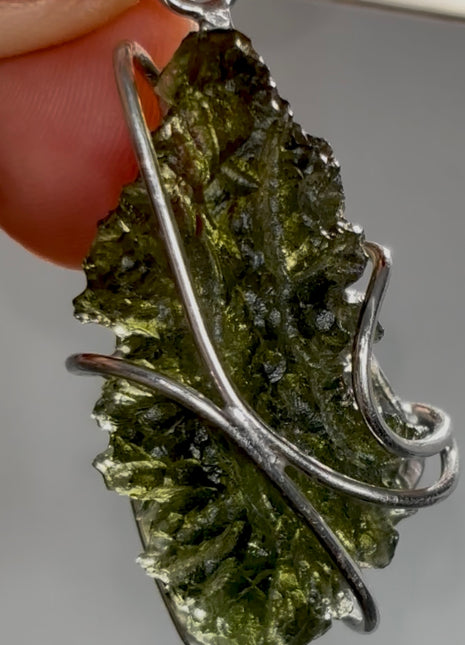 Green Moldavite 925 Silver Pendant PM1756