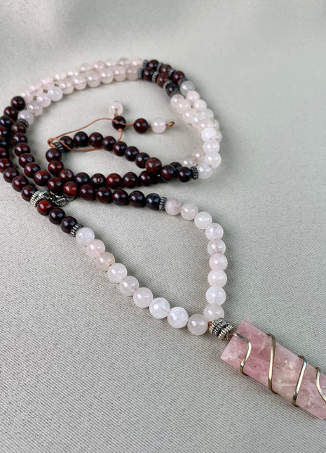 Red Iron Tiger Eye With Rose Quartz and Rose Quartz Pendant