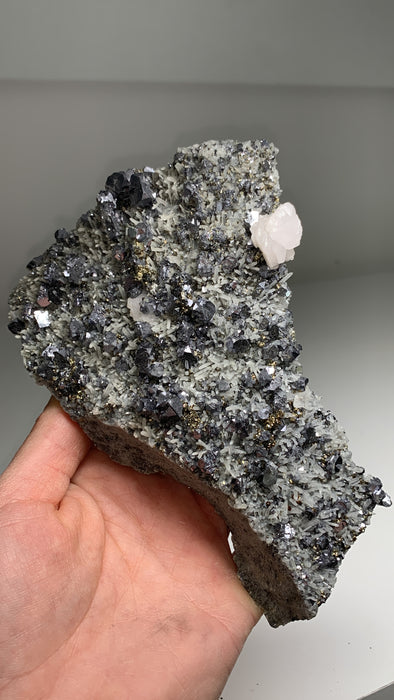 Galena With Quartz, Pyrite and Manganocalcite Specimen - From Rhodope Mountains, Bulgaria